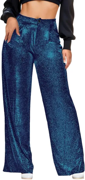 sdbrld Sparkle Pants Women,Womens Sequin Pants Shiny Glitter Bling Evening Party Pants Fashion Pencil Pants with Drawstring