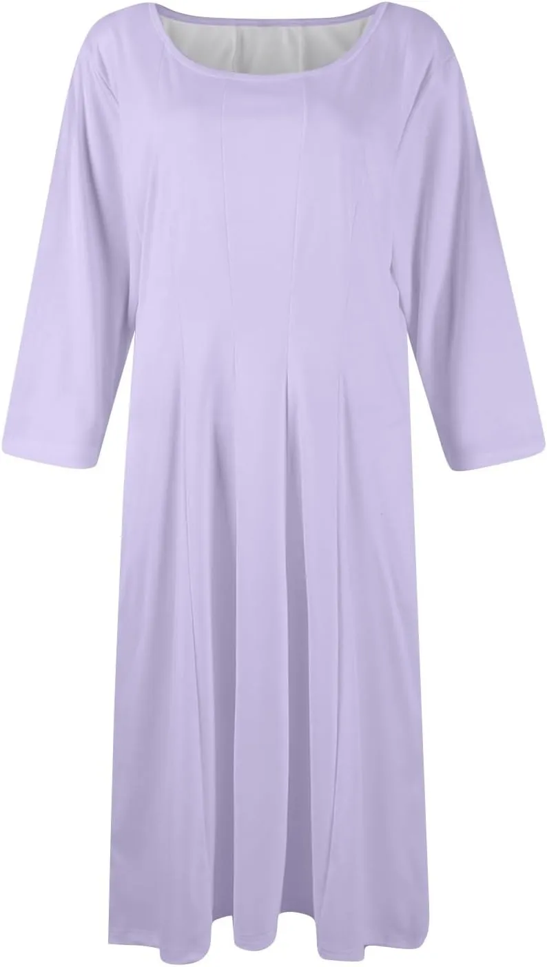 Summer Dresses for Women 2025,Casual Fashion Round Neck 3/4 Sleeve Multi Solid Color Printed A-Line Midi Dress