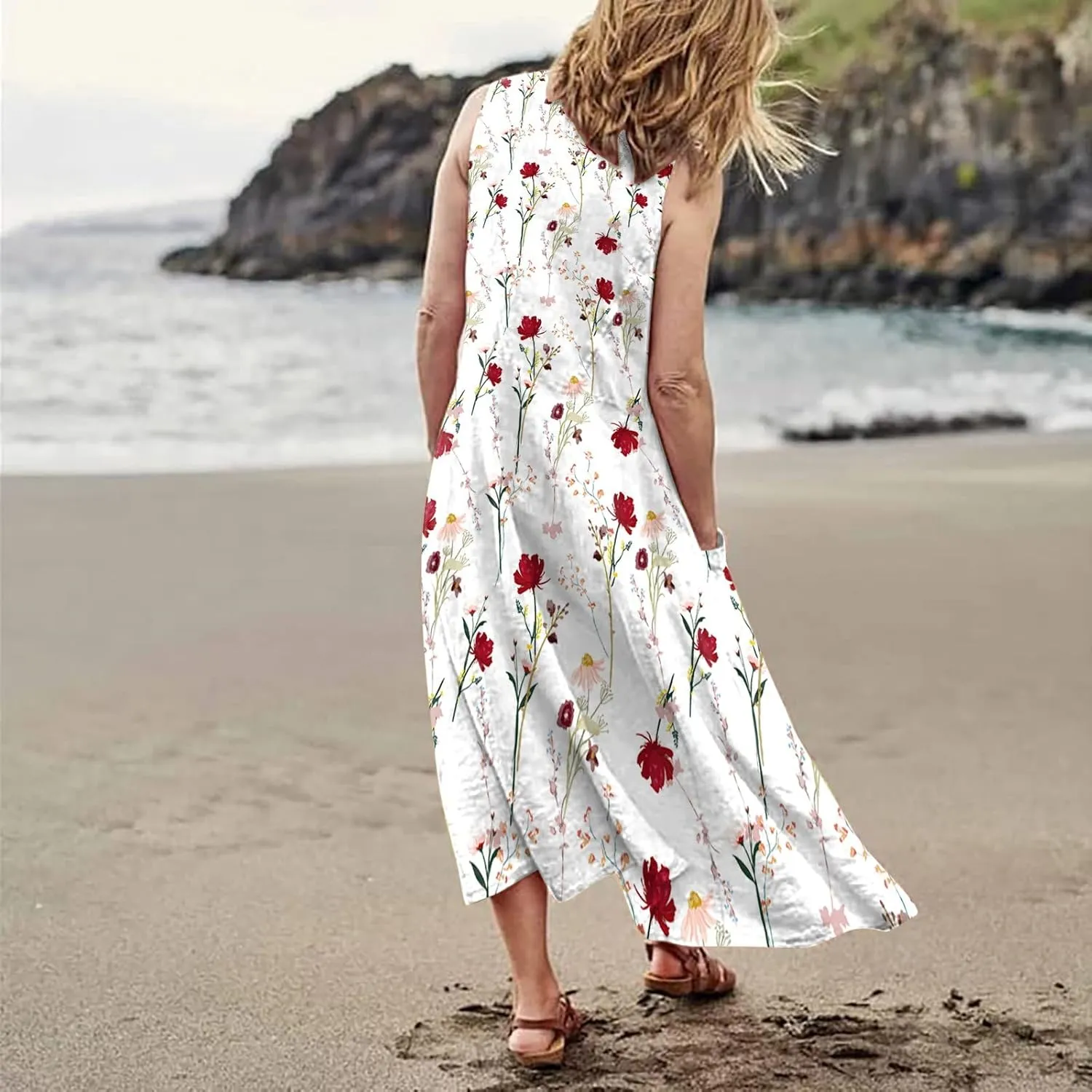 Summer Linen Dresses for Women 2025 Trendy Sleeveless Beach Vacation Travel Dress Casual Maxi Sun Dresses