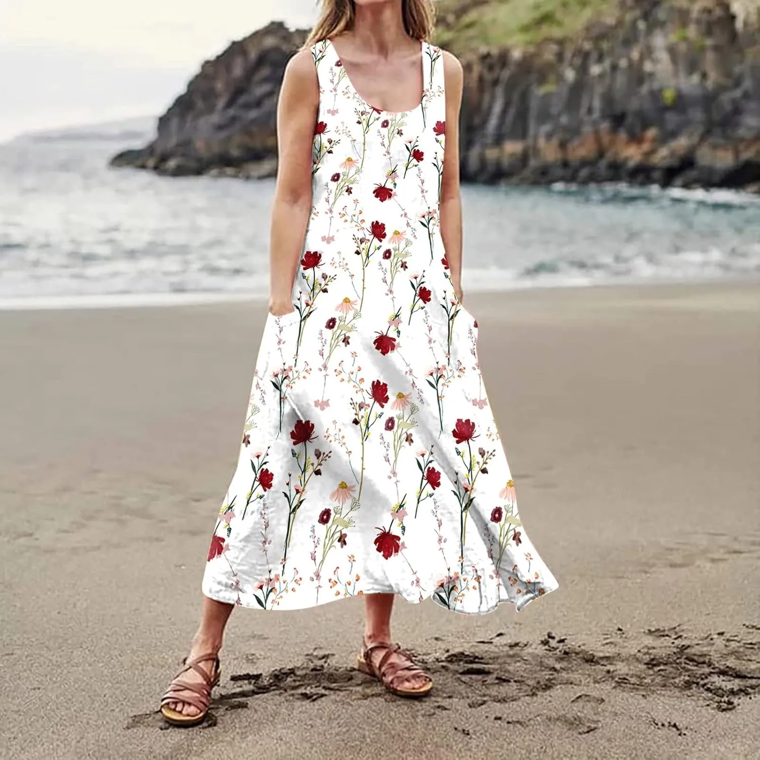 Summer Linen Dresses for Women 2025 Trendy Sleeveless Beach Vacation Travel Dress Casual Maxi Sun Dresses