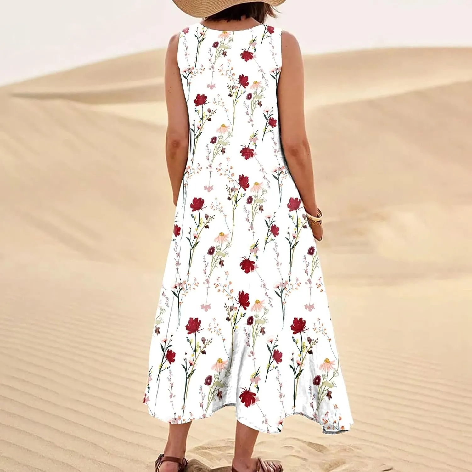 Summer Linen Dresses for Women 2025 Trendy Sleeveless Beach Vacation Travel Dress Casual Maxi Sun Dresses
