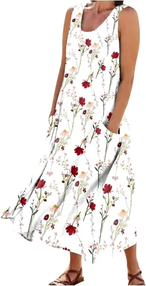 Summer Linen Dresses for Women 2025 Trendy Sleeveless Beach Vacation Travel Dress Casual Maxi Sun Dresses