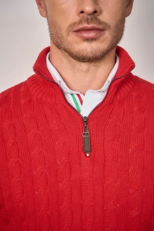 Suéter Halfzip Trenzado Hombre Rojo