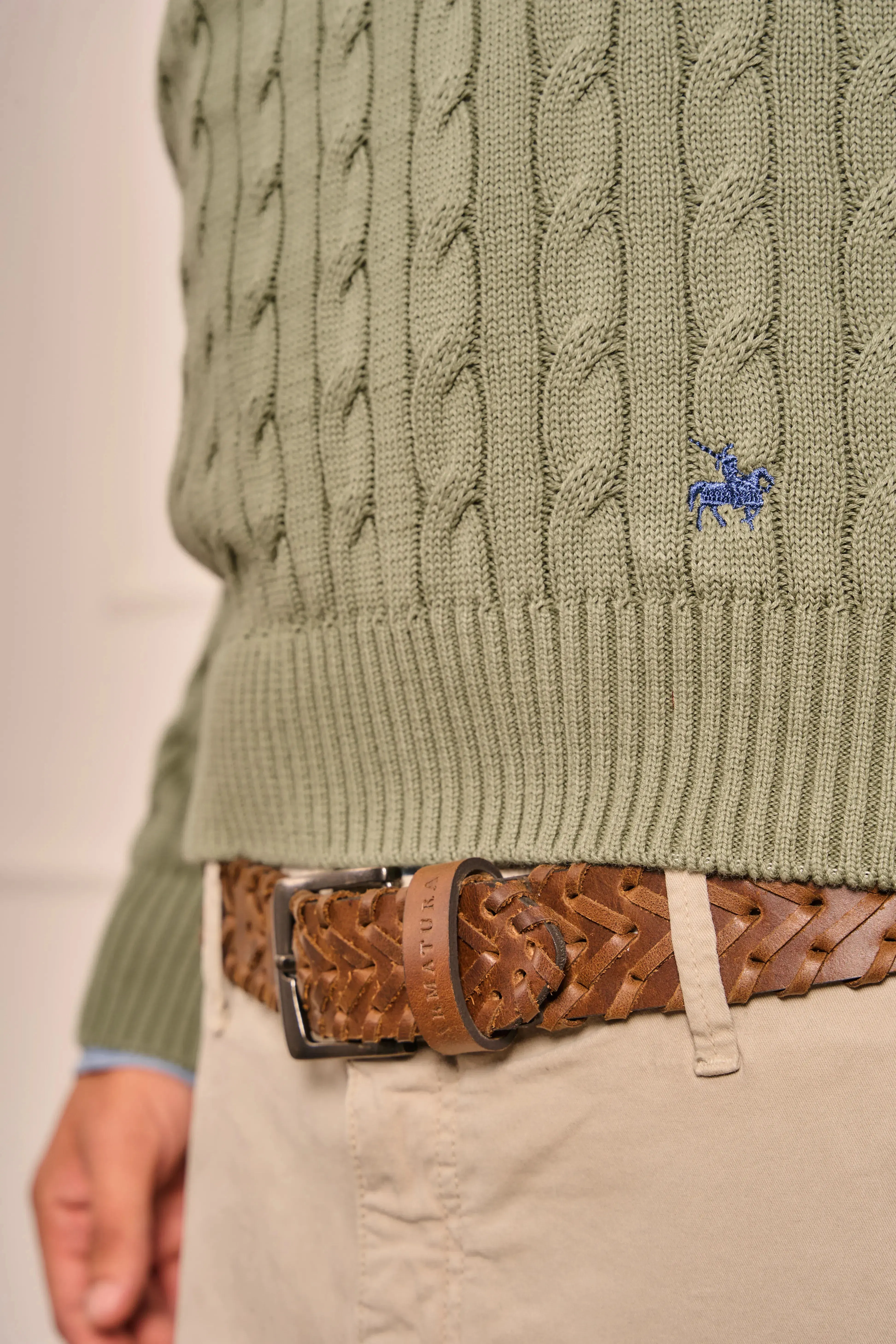 Suéter Halfzip Trenzado Hombre Verde Alamo
