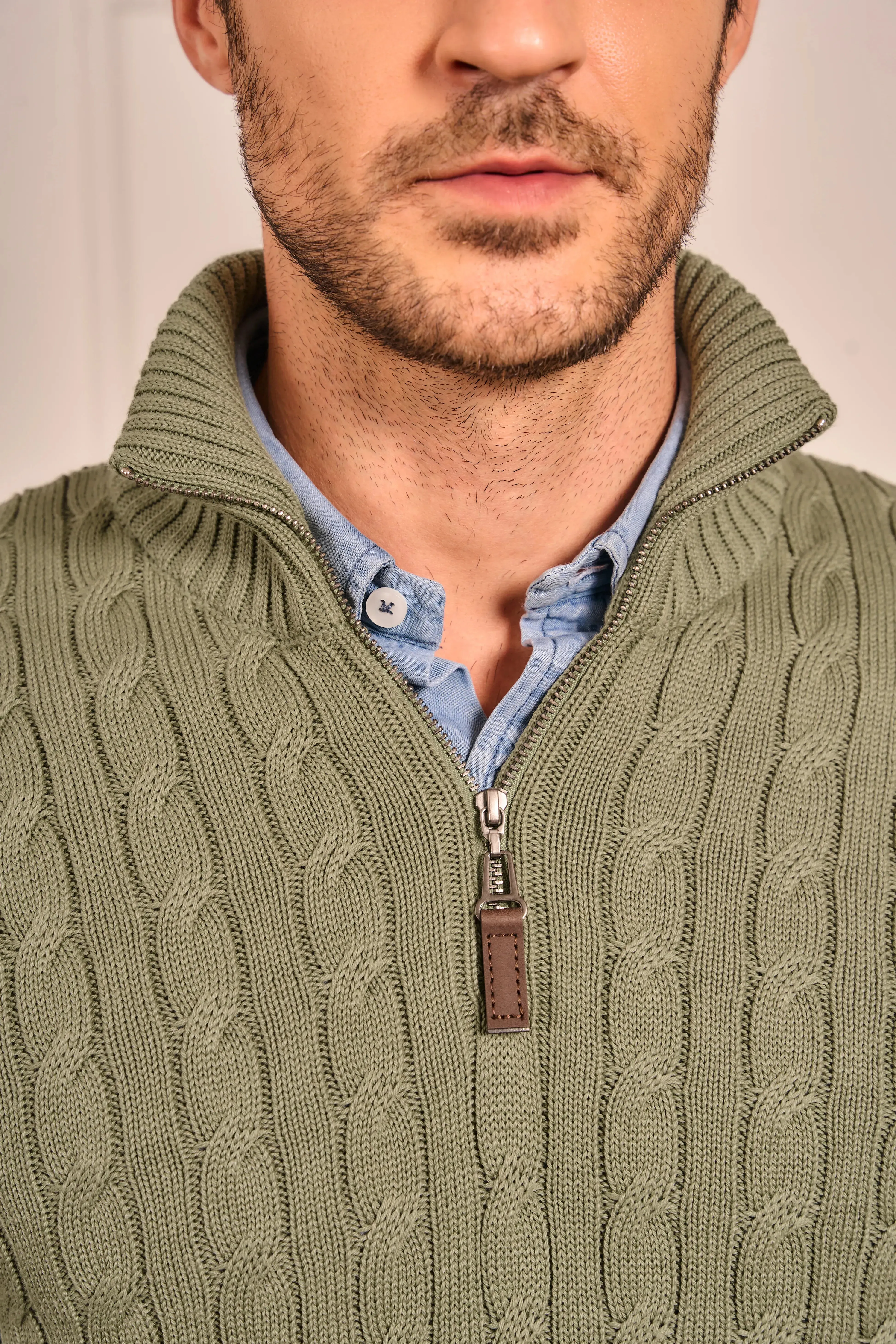 Suéter Halfzip Trenzado Hombre Verde Alamo