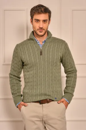 Suéter Halfzip Trenzado Hombre Verde Alamo