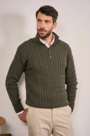 Suéter Halfzip Trenzado Hombre Verde