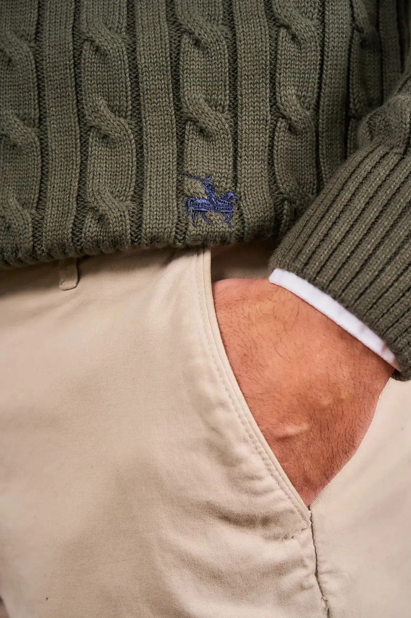 Suéter Halfzip Trenzado Hombre Verde