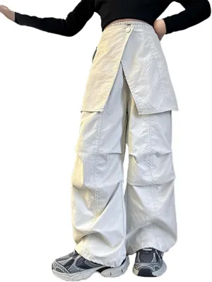 Teen Girls Baggy Palozzo Pants Loose Solid Wide Leg Straight Elastic Waist Detachable Trousers Relaxed Pants Pockets