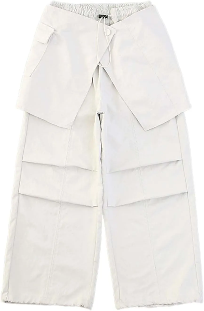 Teen Girls Baggy Palozzo Pants Loose Solid Wide Leg Straight Elastic Waist Detachable Trousers Relaxed Pants Pockets