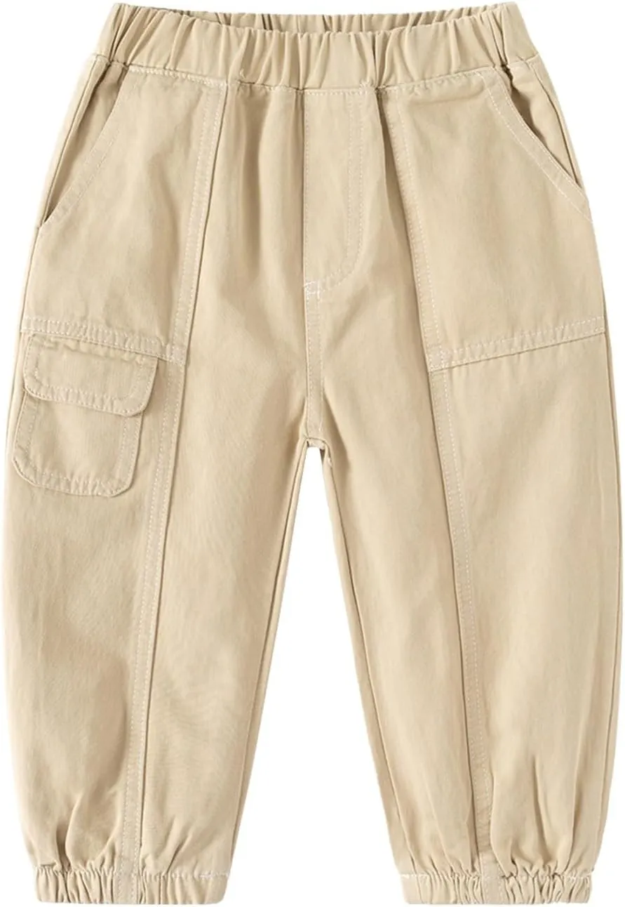 Toddler Boys Cuffs Cargo Pants Stretchy Baggy Wide Leg Elastic Waist Athletic Trousers Summer Daily Casual Pants