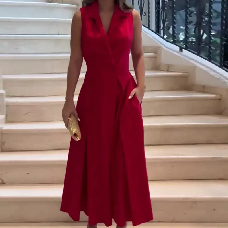 Vestido Carmin Midi Decote V Acinturado