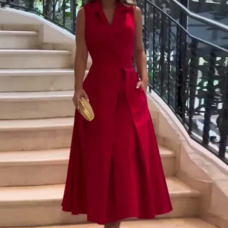 Vestido Carmin Midi Decote V Acinturado