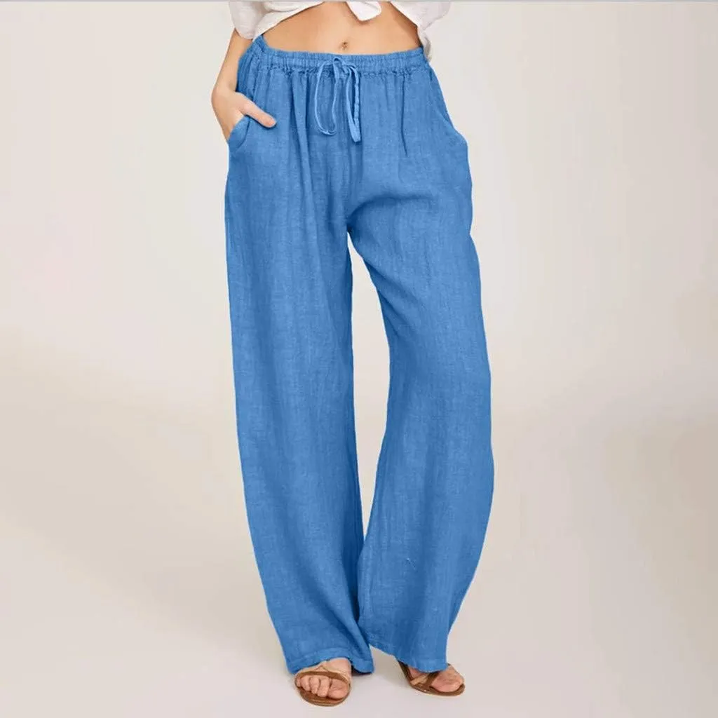 Wide Leg Palazzo Pants for Women 2025 Summer Casual Beach Pant Loose Fit Drawstring Flowy Lounge Trousers with Pocket
