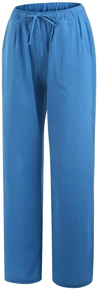 Wide Leg Palazzo Pants for Women 2025 Summer Casual Beach Pant Loose Fit Drawstring Flowy Lounge Trousers with Pocket