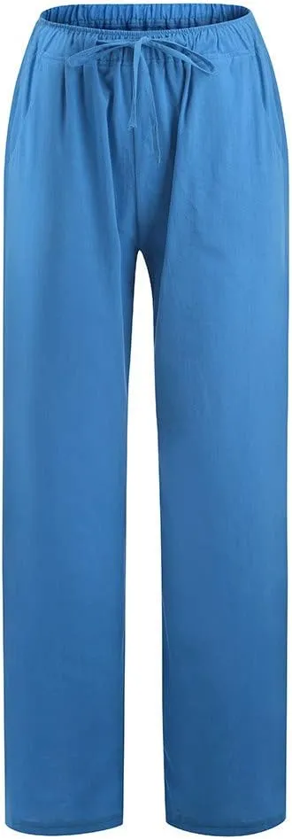Wide Leg Palazzo Pants for Women 2025 Summer Casual Beach Pant Loose Fit Drawstring Flowy Lounge Trousers with Pocket