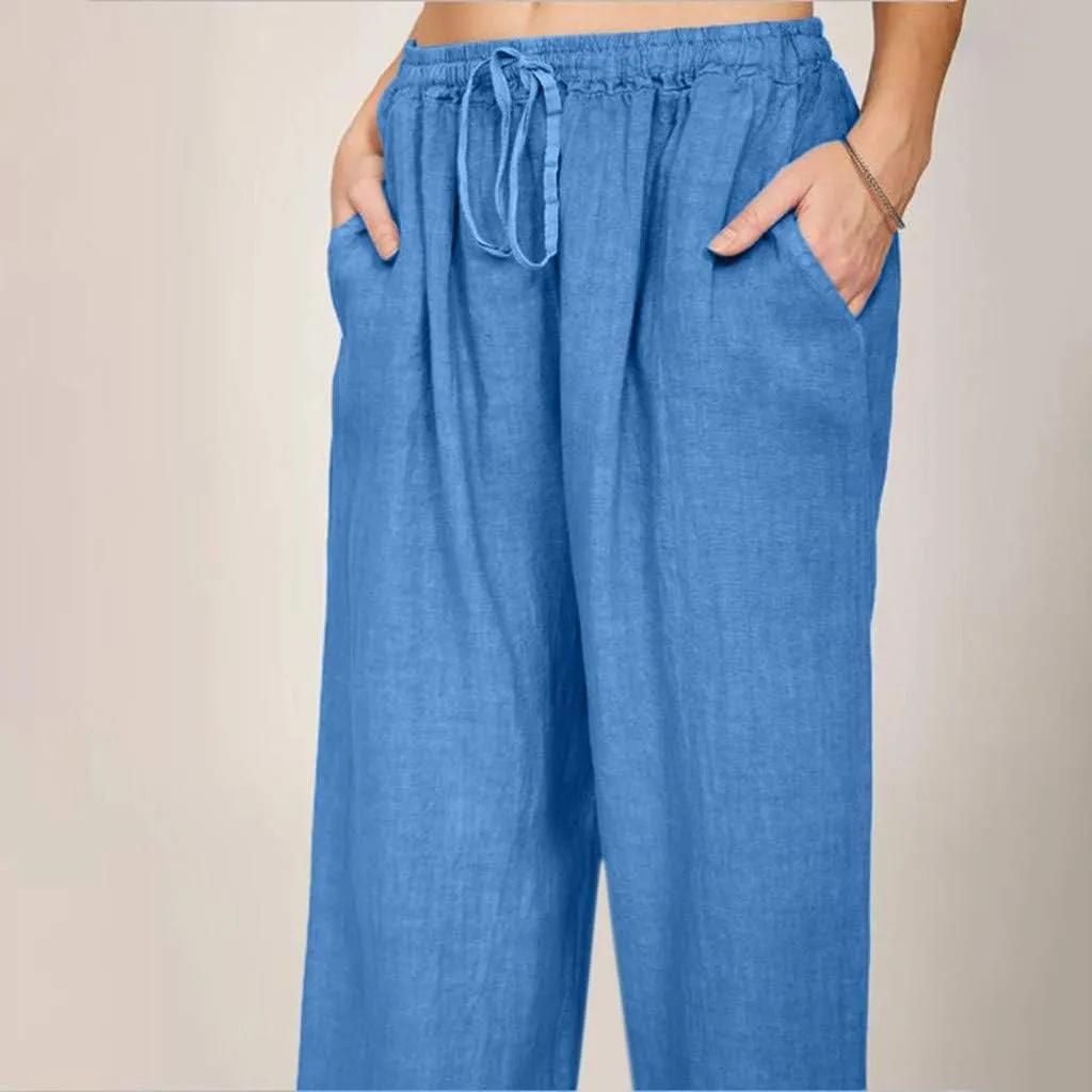 Wide Leg Palazzo Pants for Women 2025 Summer Casual Beach Pant Loose Fit Drawstring Flowy Lounge Trousers with Pocket