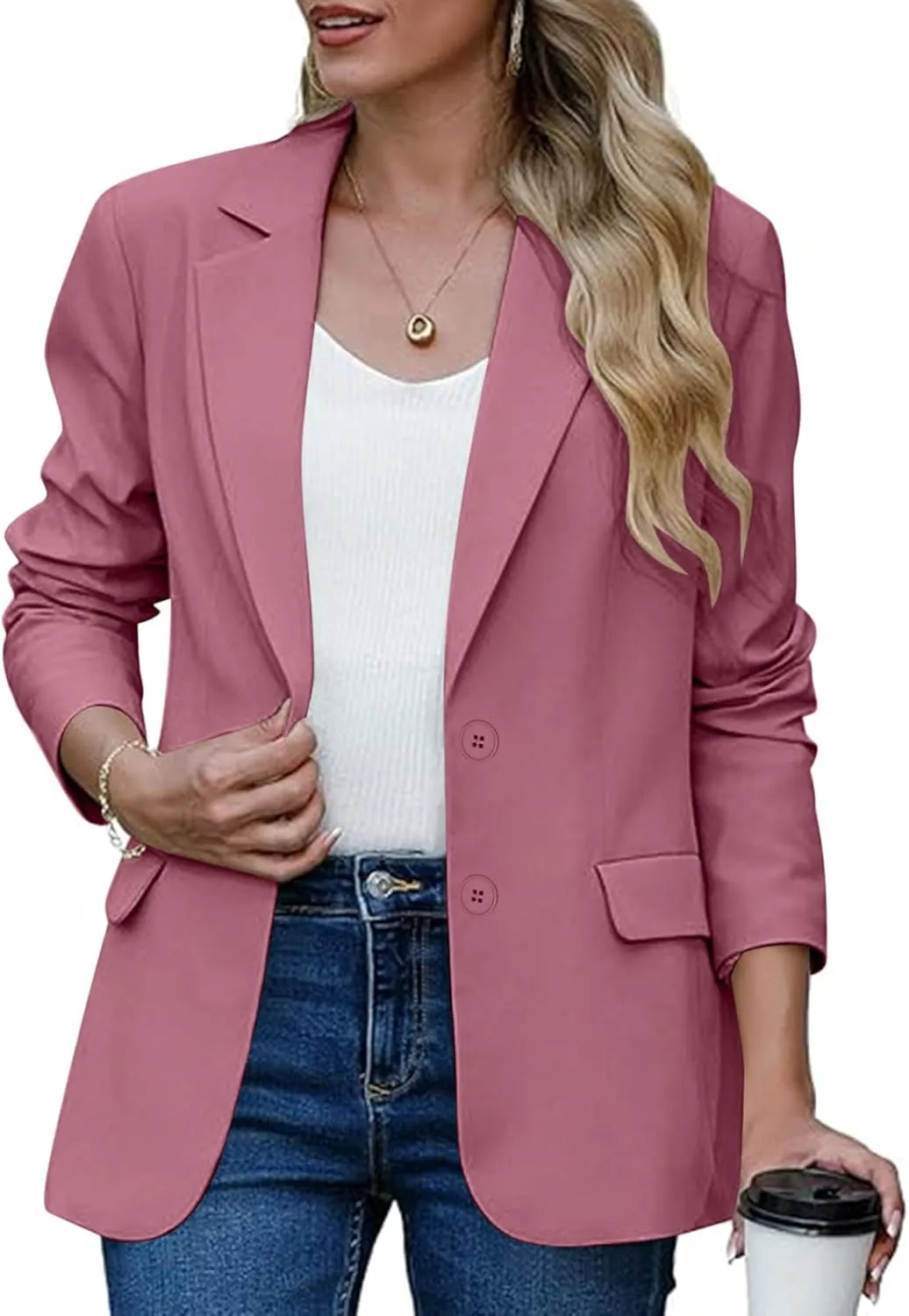 Women Business Casual Blazer with Lined,Professional Work Suit Jacket with PocketsLong Sleeve Button Open Front