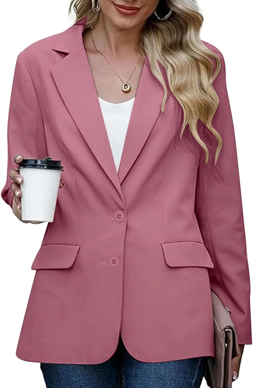 Women Business Casual Blazer with Lined,Professional Work Suit Jacket with PocketsLong Sleeve Button Open Front