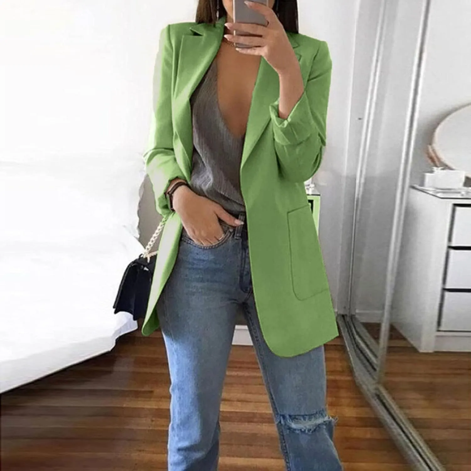 Womens Blazers 2024 Fall Bussiness,Casual Long Sleeve Button Open Front Suit Jackets, Work Clothes with Pockets