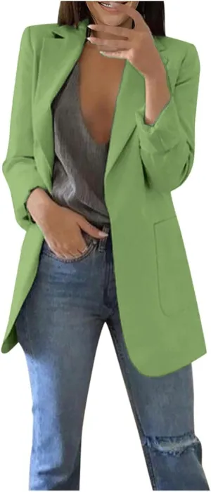 Womens Blazers 2024 Fall Bussiness,Casual Long Sleeve Button Open Front Suit Jackets, Work Clothes with Pockets
