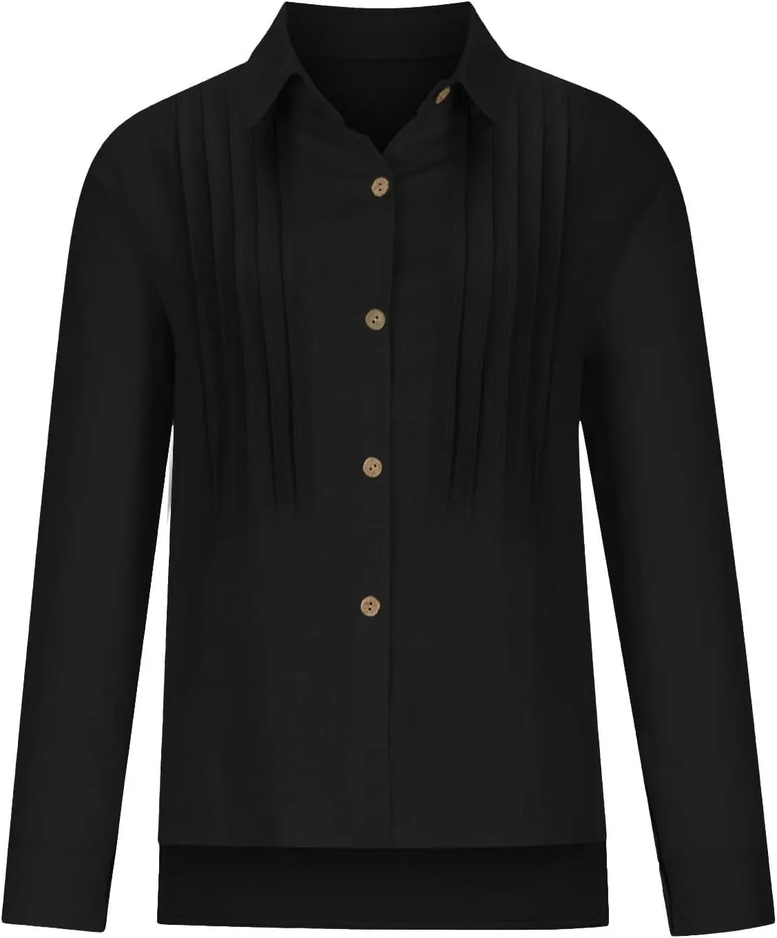 Womens Cotton Linen Button Down Shirt Long Sleeve V Neck Lapel Blouses 2025 Solid Color Elegant Pleated Tunic Tops
