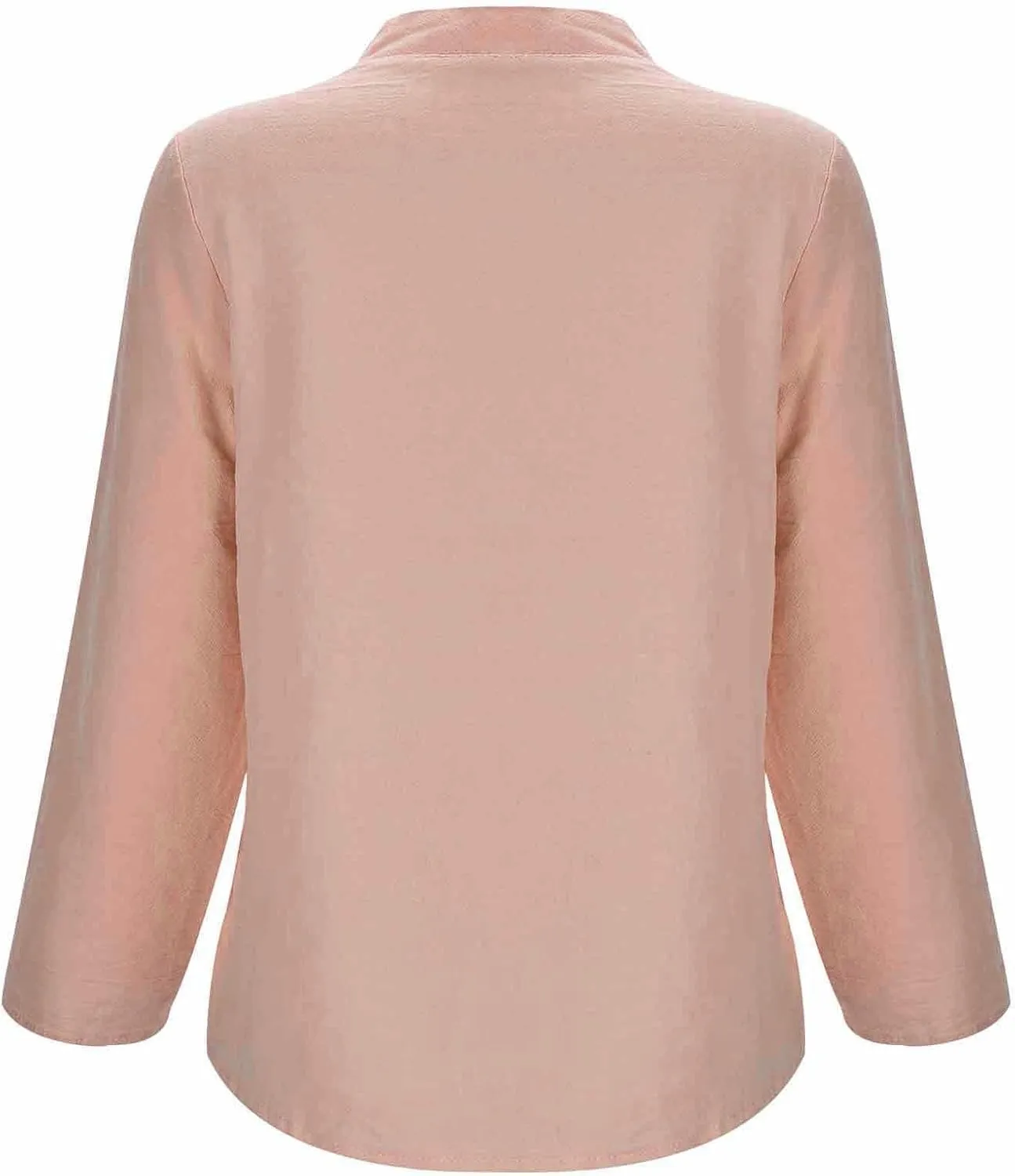 Womens Embroidery Linen Shirts Long Sleeve Mandarin Collar Casual Frog Button Chinese Traditional Tang Suit Shirt