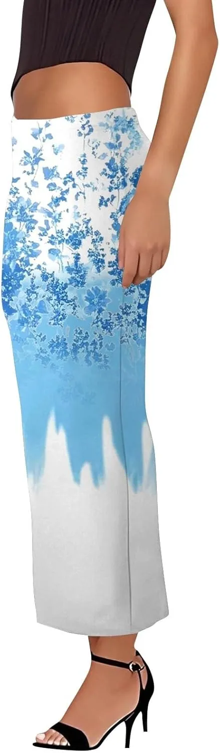 Women's Flowy Skirts Summer Casual High Waisted Ruched Maxi Long Bodycon Going Out Skirts, S-2XL