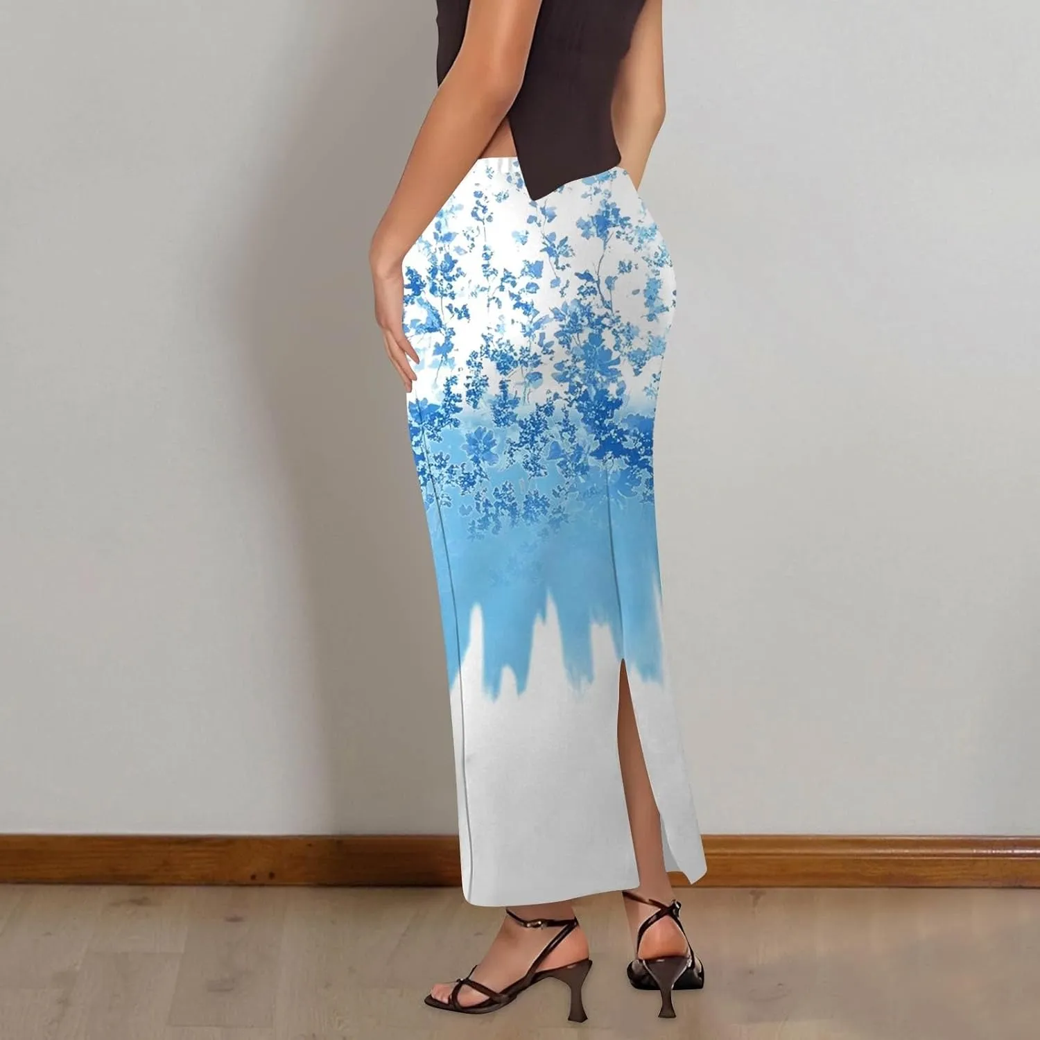 Women's Flowy Skirts Summer Casual High Waisted Ruched Maxi Long Bodycon Going Out Skirts, S-2XL
