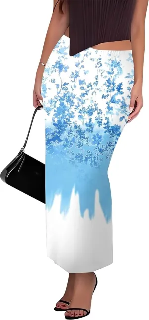 Women's Flowy Skirts Summer Casual High Waisted Ruched Maxi Long Bodycon Going Out Skirts, S-2XL