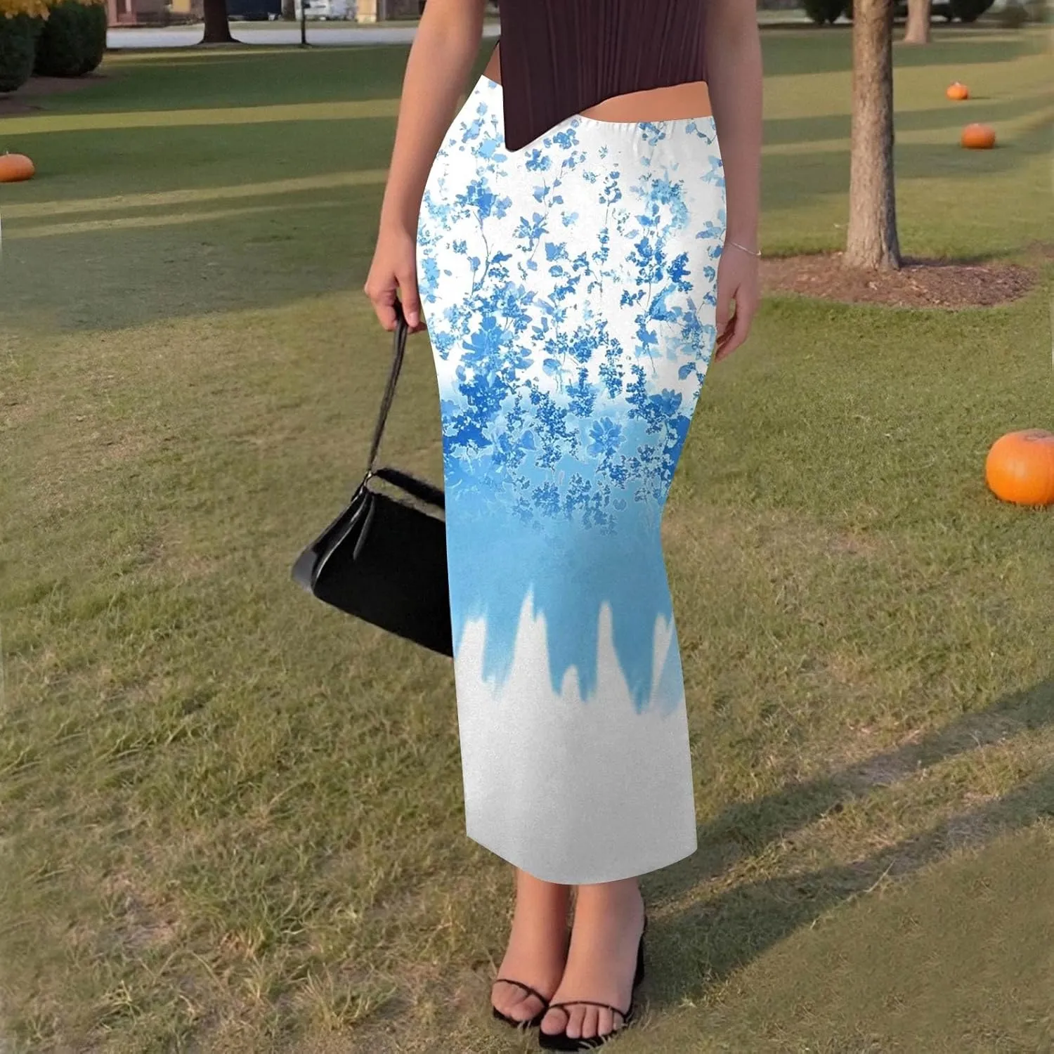 Women's Flowy Skirts Summer Casual High Waisted Ruched Maxi Long Bodycon Going Out Skirts, S-2XL