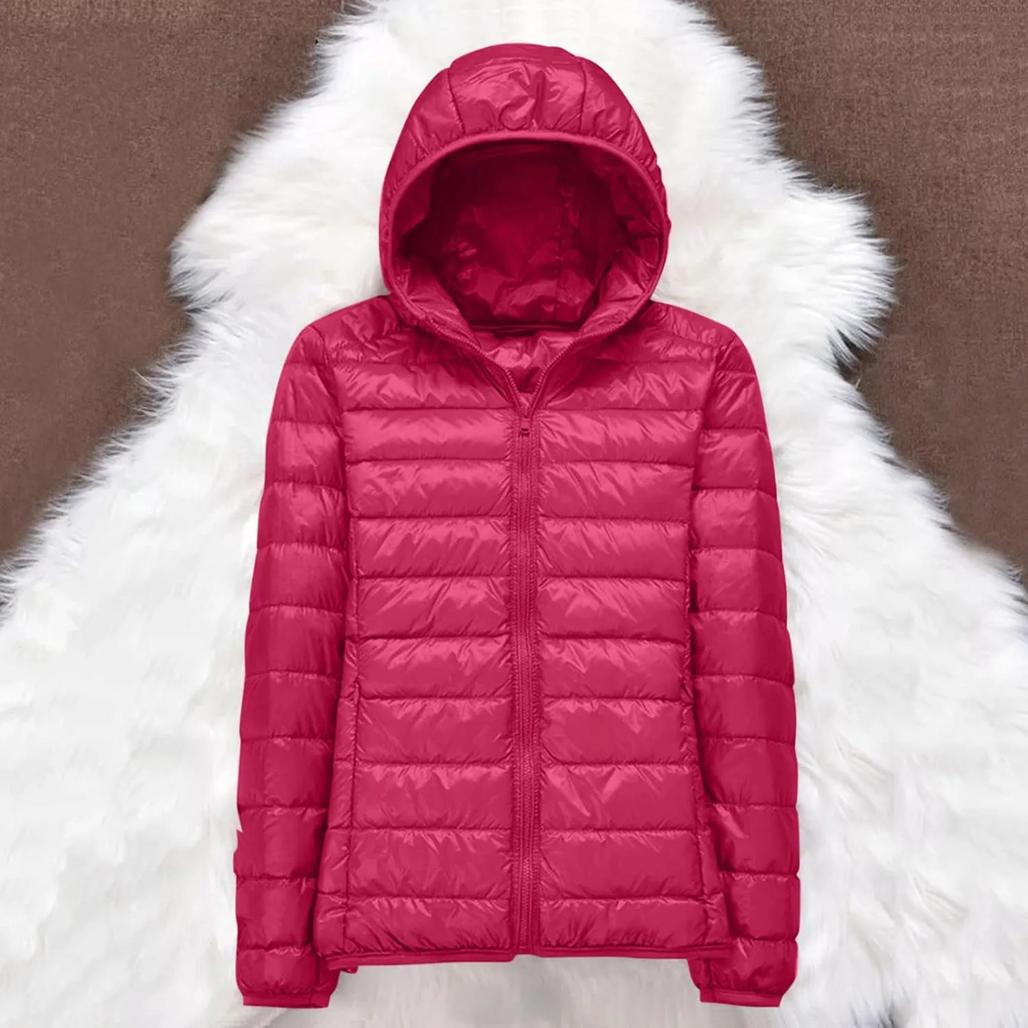 Womens Lightweight Puffer Jacket with Hood 2023 Fashion Winter Coats with Pockets Zipper Quilted Packable Down