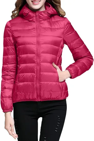 Womens Lightweight Puffer Jacket with Hood 2023 Fashion Winter Coats with Pockets Zipper Quilted Packable Down