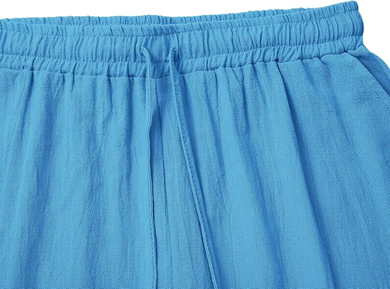 Womens Plus Size Shorts Linen Short Summer Elastic Waist Drawstring Beach Cotton Clothing with Pockets
