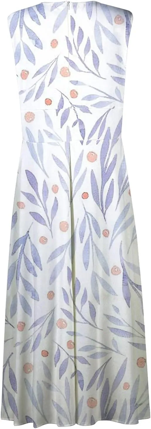 Women's Sundresses 2025 V-Neck Floral Print Sleeveless Casual Swing High Waist Long Maxi Dress, S-3XL