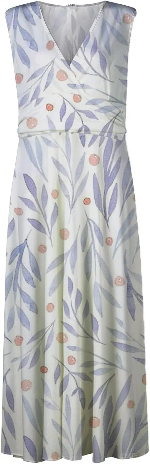 Women's Sundresses 2025 V-Neck Floral Print Sleeveless Casual Swing High Waist Long Maxi Dress, S-3XL