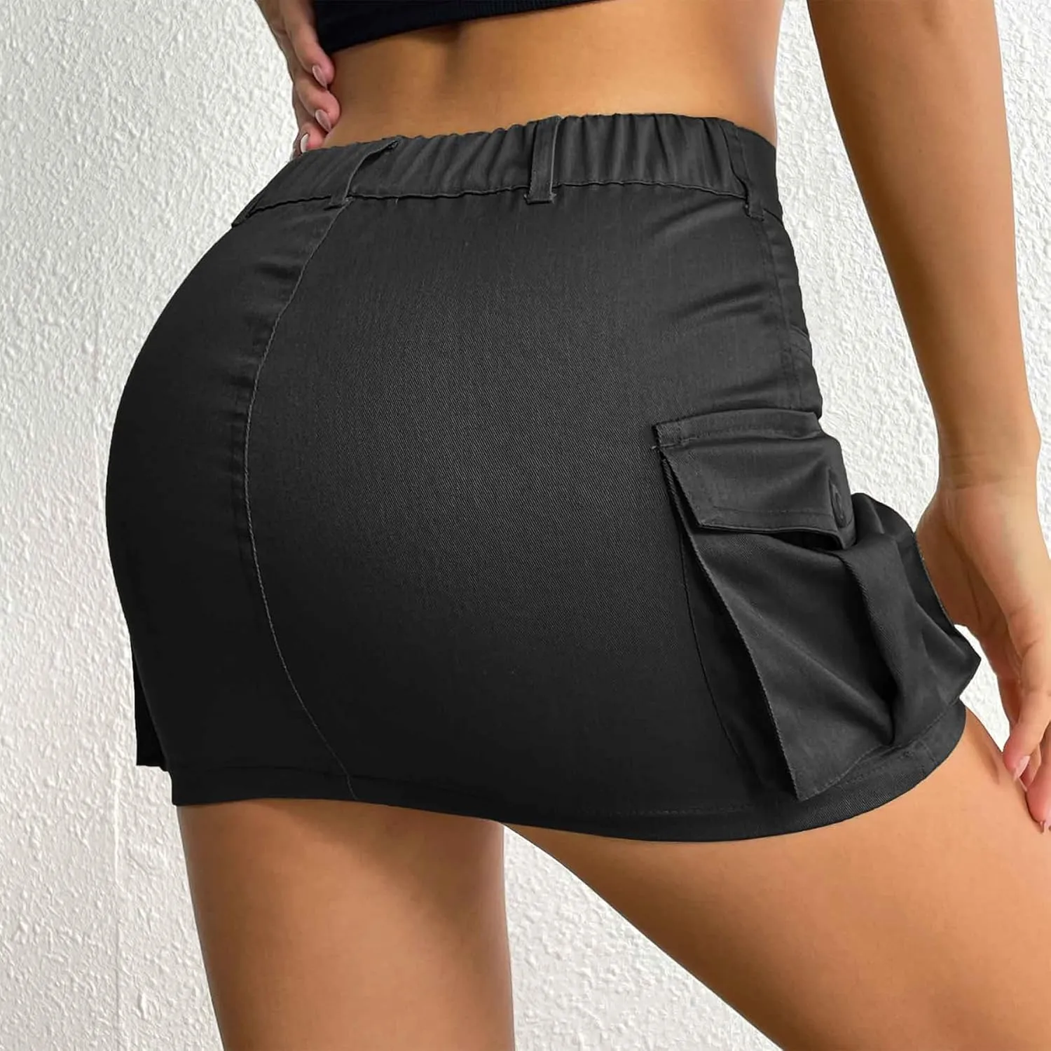 Zando Low Waist Cargo Skirts for Women Y2K Bodycon Mini Skirt Y2K Button Jean Denim Mini Skirt with Pockets