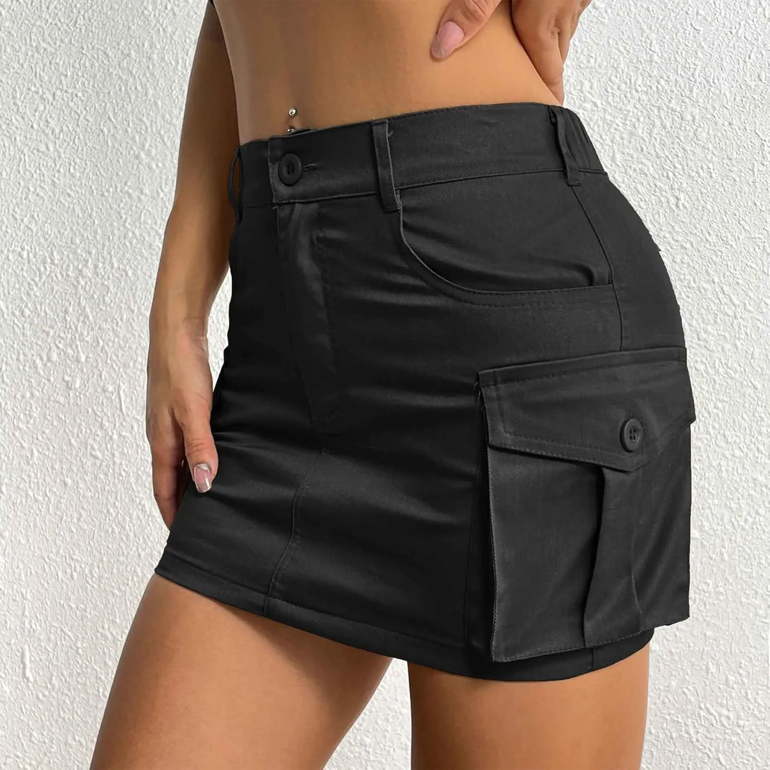 Zando Low Waist Cargo Skirts for Women Y2K Bodycon Mini Skirt Y2K Button Jean Denim Mini Skirt with Pockets