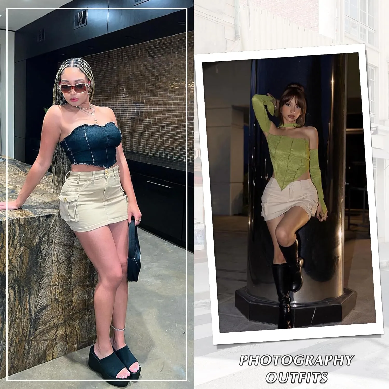Zando Low Waist Cargo Skirts for Women Y2K Bodycon Mini Skirt Y2K Button Jean Denim Mini Skirt with Pockets