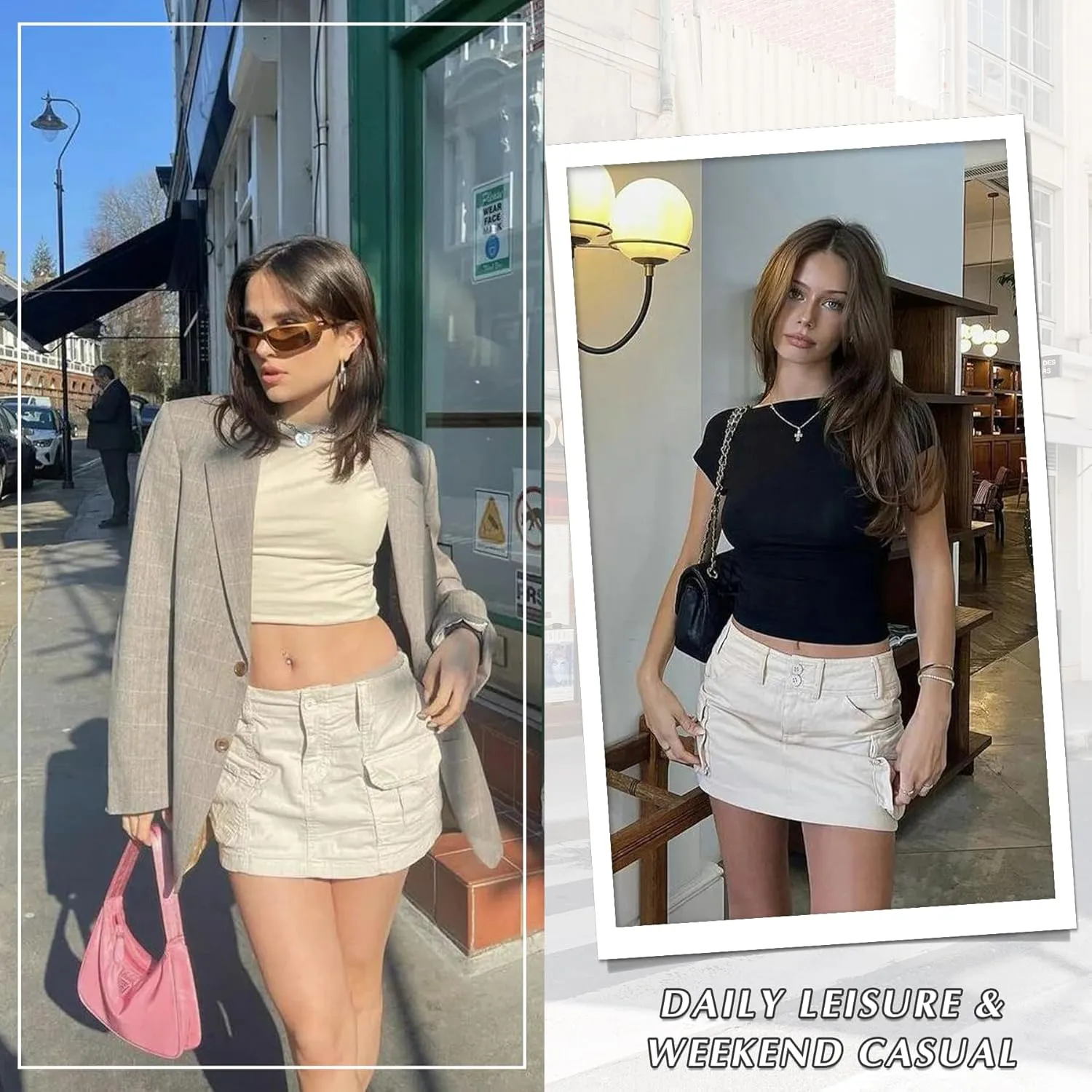 Zando Low Waist Cargo Skirts for Women Y2K Bodycon Mini Skirt Y2K Button Jean Denim Mini Skirt with Pockets